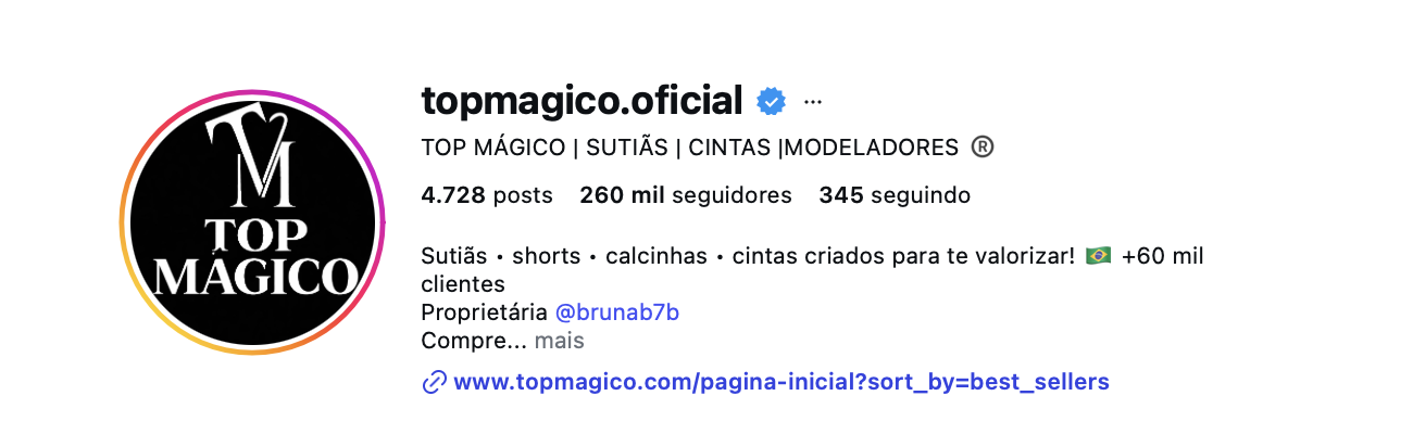 Perfil oficial da Top Mágico no Instagram